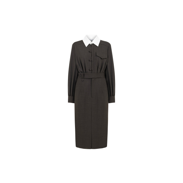 Dice Kayek Wool Dress with Contrast Collar in Brown | Midi Dresses | Coveti