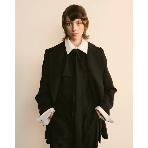 Dice Kayek Wool Shirt with Contrast Collar in Anthracite | Shirts | Coveti