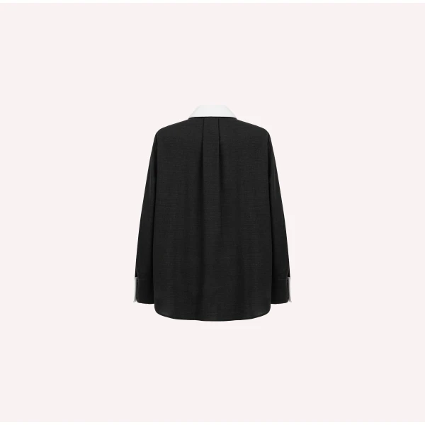 Dice Kayek Wool Shirt with Contrast Collar in Anthracite | Shirts | Coveti
