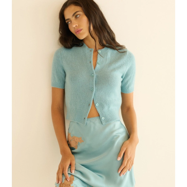 Doen Alesia Cashmere Cardigan in Deep Aquamarine | Cardigans | Coveti, view 2