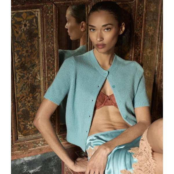 Doen Alesia Cashmere Cardigan in Deep Aquamarine | Cardigans | Coveti, view 5