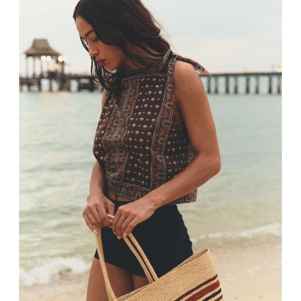 Doen Amalia Top in Terre Foulard de la Mer | Blouses | Coveti, view 2