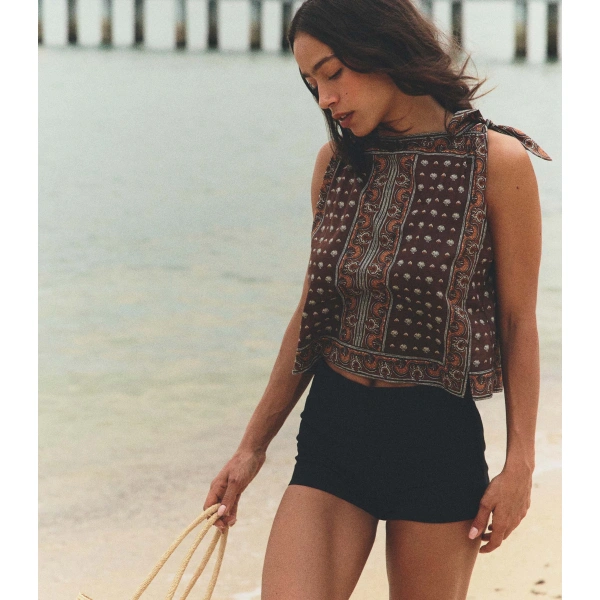 Doen Amalia Top in Terre Foulard de la Mer | Blouses | Coveti, view 3