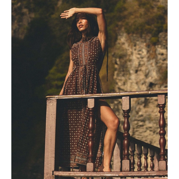 Doen Amarante Dress in Terre Foulard de la Mer | Midi Dresses | Coveti, view 3