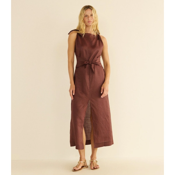 Doen Amorette Ramie Dress in Antique Mahogany | Midi Dresses | Coveti, view 3
