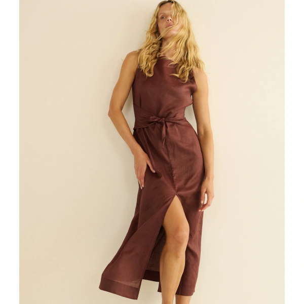 Doen Amorette Ramie Dress in Antique Mahogany | Midi Dresses | Coveti, view 4