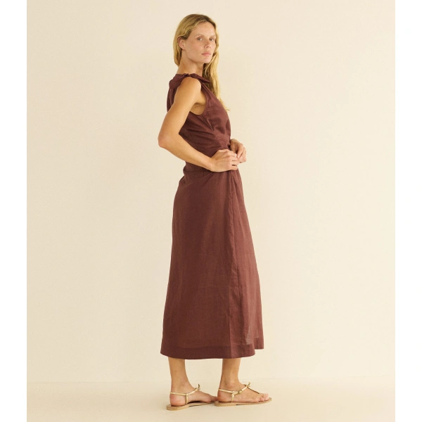 Doen Amorette Ramie Dress in Antique Mahogany | Midi Dresses | Coveti, view 5