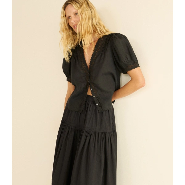 Doen Brigitta Top in Black | Blouses | Coveti, view 2