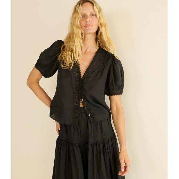 Doen Brigitta Top in Black | Blouses | Coveti, view 3