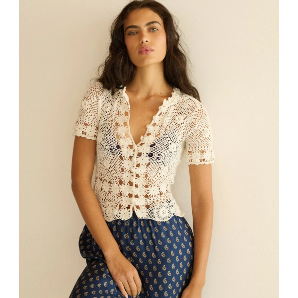 Doen Chrysanthe Top in Pearl | Blouses | Coveti, view 2