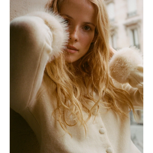 Doen Clara Cashmere Cardigan in Vanilla | Cardigans | Coveti, view 3