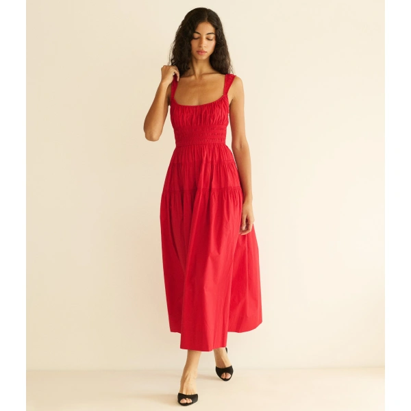 Doen Clover Dress in Deep Tomato | Midi Dresses | Coveti, view 2