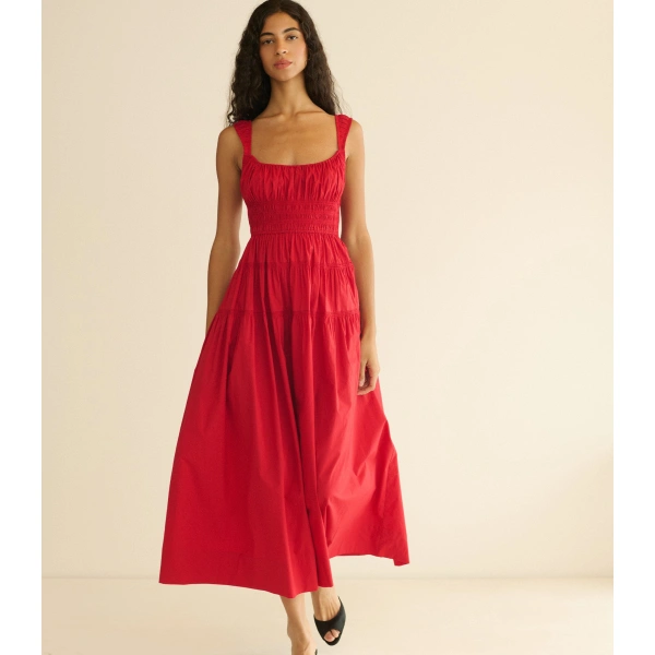 Doen Clover Dress in Deep Tomato | Midi Dresses | Coveti, view 3