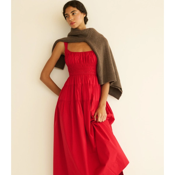 Doen Clover Dress in Deep Tomato | Midi Dresses | Coveti, view 4