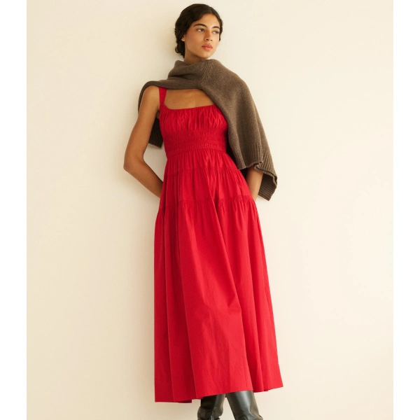 Doen Clover Dress in Deep Tomato | Midi Dresses | Coveti, view 5
