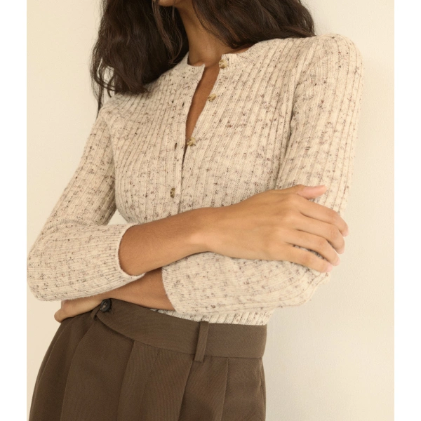 Doen Danae Rib Cardigan in Sabbia Melange | Cardigans | Coveti, view 2