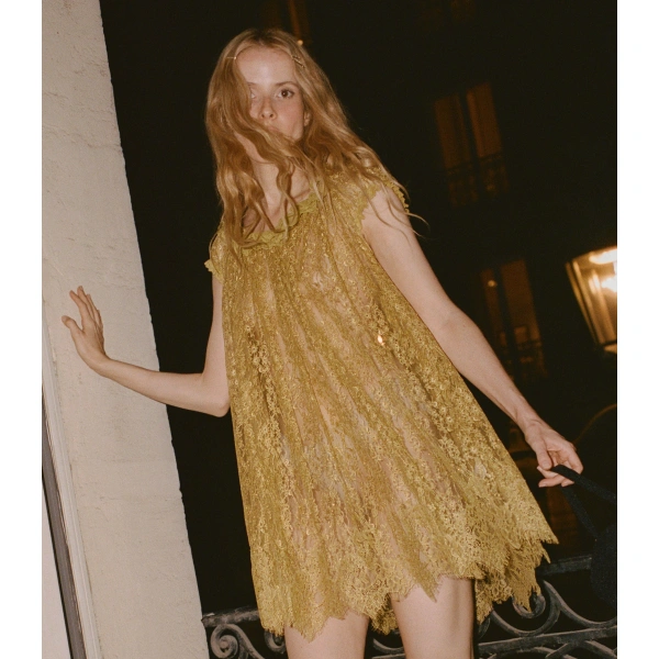 Doen Edie Dress in Antique Gold | Mini Dresses | Coveti, view 3