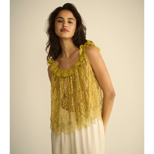 Doen Elane Top in Antique Gold | Lace Tops | Coveti, view 2