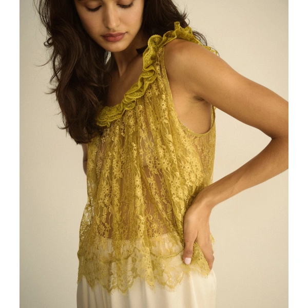 Doen Elane Top in Antique Gold | Lace Tops | Coveti, view 3