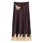 Doen Elowen Skirt in Equestrian Brown with Cream Lace | Midi Skirts | Coveti