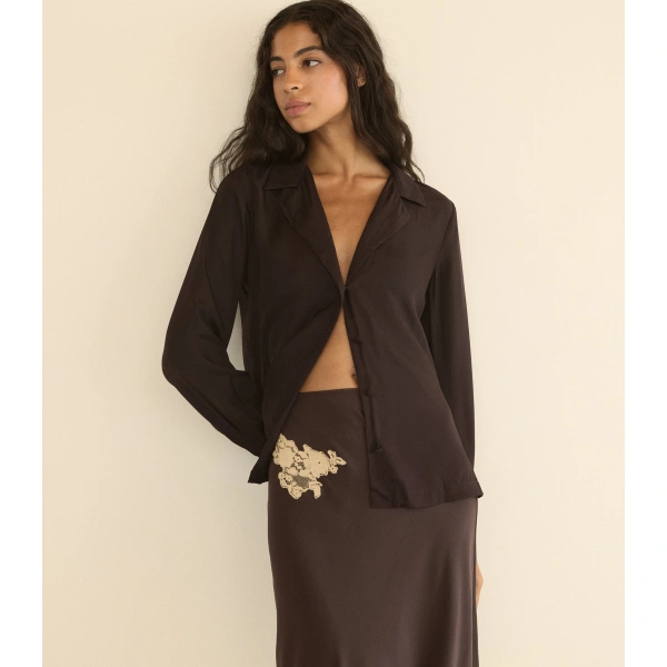 Doen Elowen Skirt in Equestrian Brown with Cream Lace | Midi Skirts | Coveti, view 5