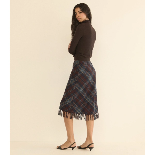 Doen Elowette Knotted Fringe Skirt in Willoughby Plaid | Midi Skirts | Coveti, view 4