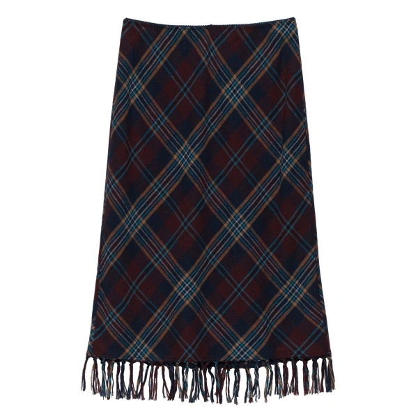 Elowette Knotted Fringe Skirt in Willoughby Plaid