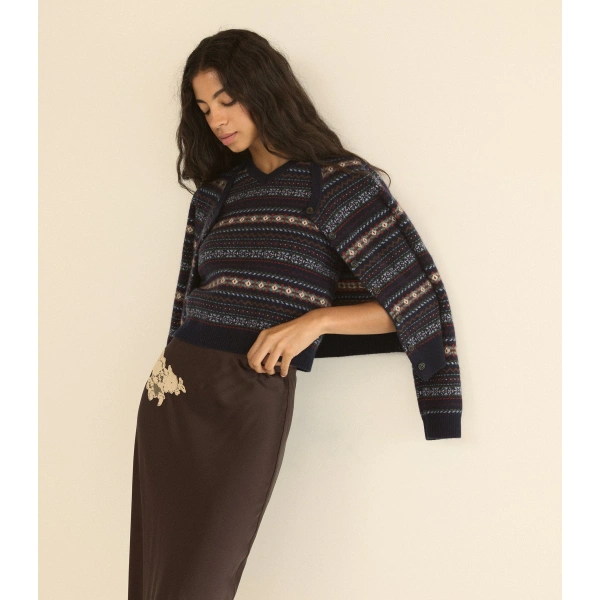 Doen Faustine Cardigan in Navy Dashwood Fair Isle | Cardigans | Coveti, view 4