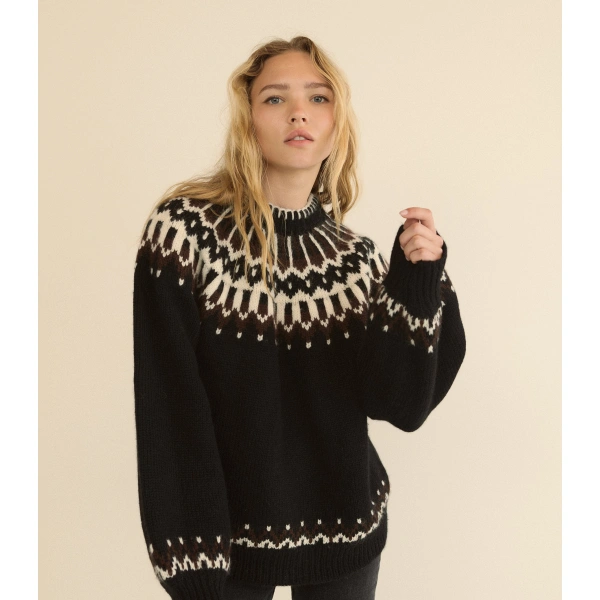 Doen Field Sweater in Black Aberdeen Fair Isle | Sweaters | Coveti, view 2