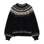 Doen Field Sweater in Black Aberdeen Fair Isle | Sweaters | Coveti