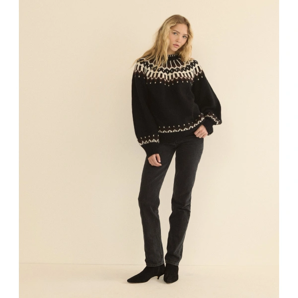 Doen Field Sweater in Black Aberdeen Fair Isle | Sweaters | Coveti, view 3