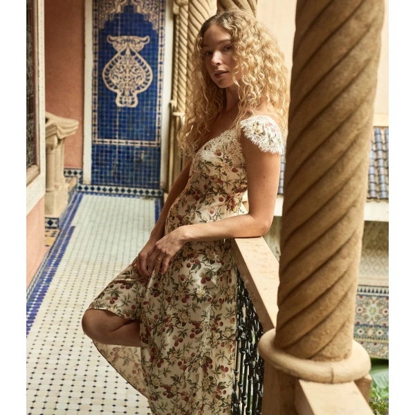 Doen Fiona Dress in Cerise et Fleur | Midi Dresses | Coveti, view 3