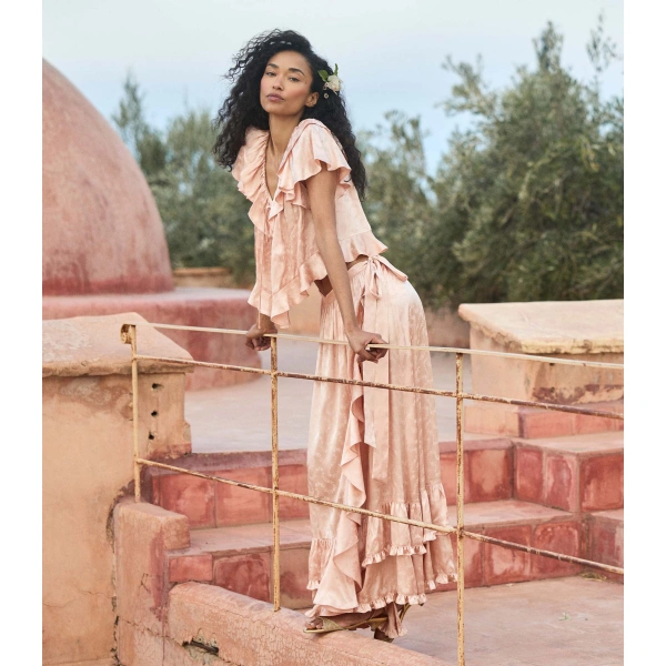Doen Fiorenza Skirt in Peach Sorbet | Midi Skirts | Coveti, view 2