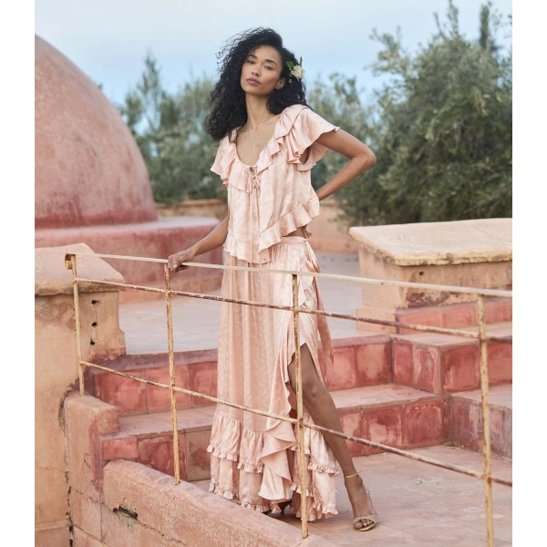 Doen Fiorenza Skirt in Peach Sorbet | Midi Skirts | Coveti, view 4