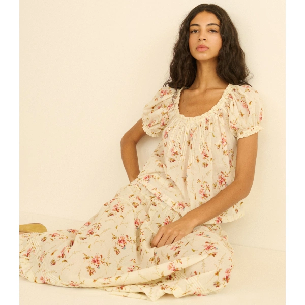 Doen Frederica Top in Blanc Prairie Rose | Blouses | Coveti, view 2