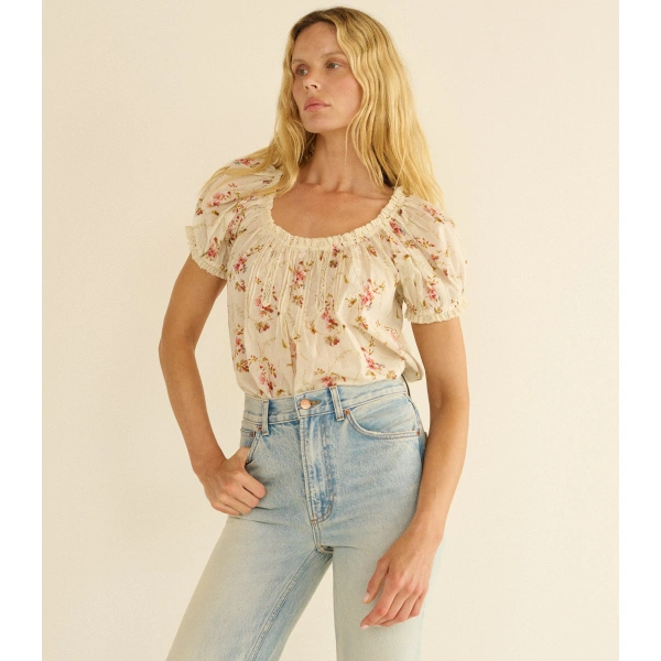 Doen Frederica Top in Blanc Prairie Rose | Blouses | Coveti, view 3