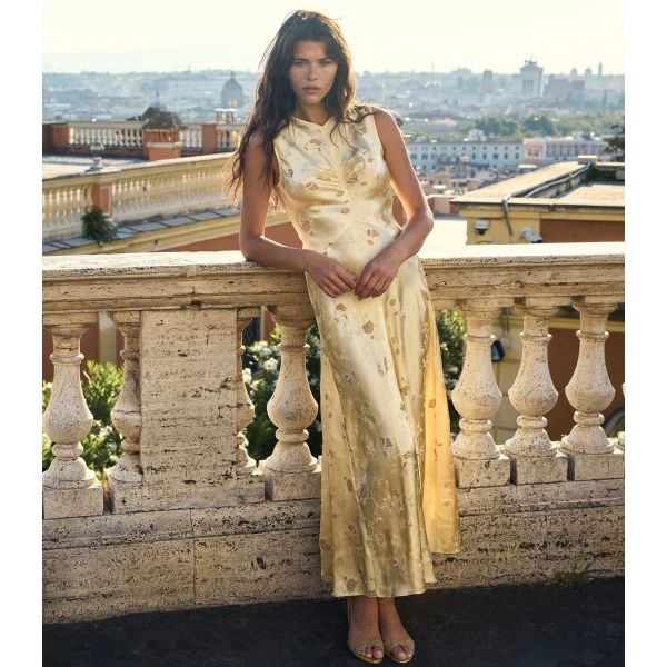 Doen Ginette Dress in Citrone Tappezzeria Jacquard | Midi Dresses | Coveti, view 2