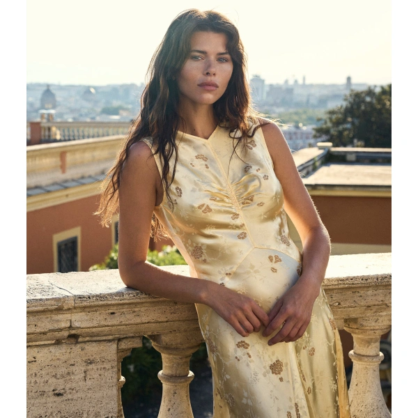 Doen Ginette Dress in Citrone Tappezzeria Jacquard | Midi Dresses | Coveti, view 6