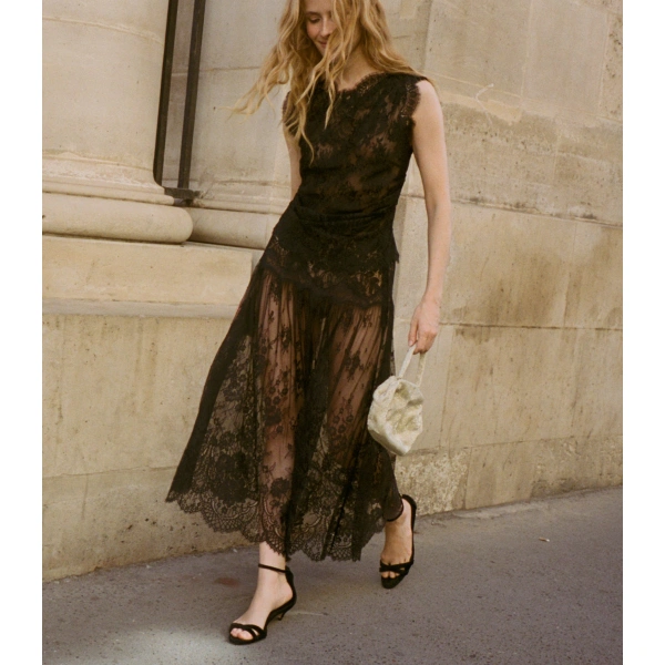 Doen Giorgine Lace Skirt in Black | Midi Skirts | Coveti, view 2