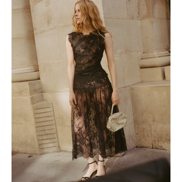 Doen Giorgine Lace Skirt in Black | Midi Skirts | Coveti, view 3