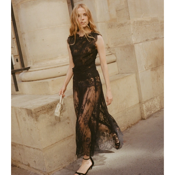 Doen Giorgine Lace Skirt in Black | Midi Skirts | Coveti, view 4