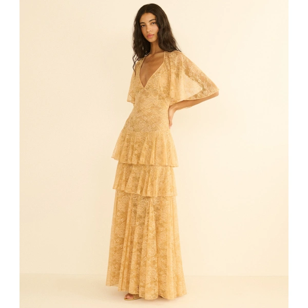 Doen Gwyneth Dress in Beige Pearl | Midi Dresses | Coveti, view 2