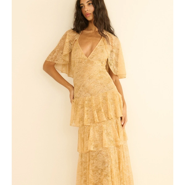 Doen Gwyneth Dress in Beige Pearl | Midi Dresses | Coveti, view 3