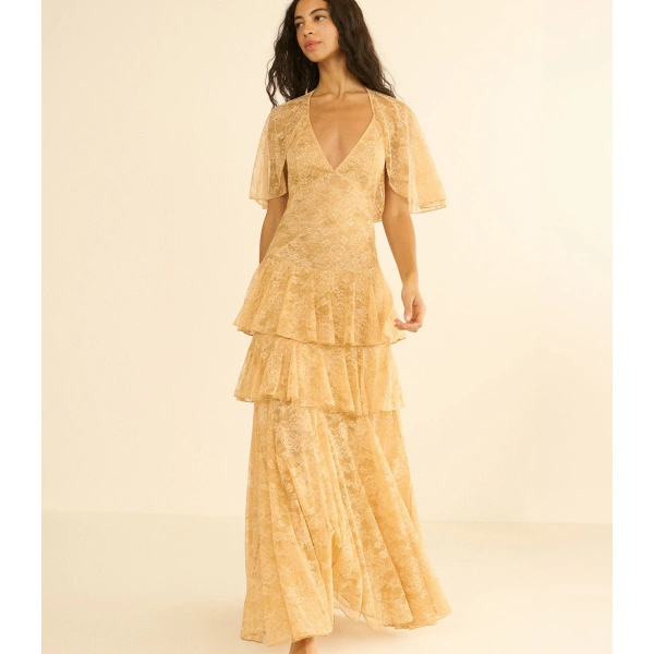 Doen Gwyneth Dress in Beige Pearl | Midi Dresses | Coveti, view 4