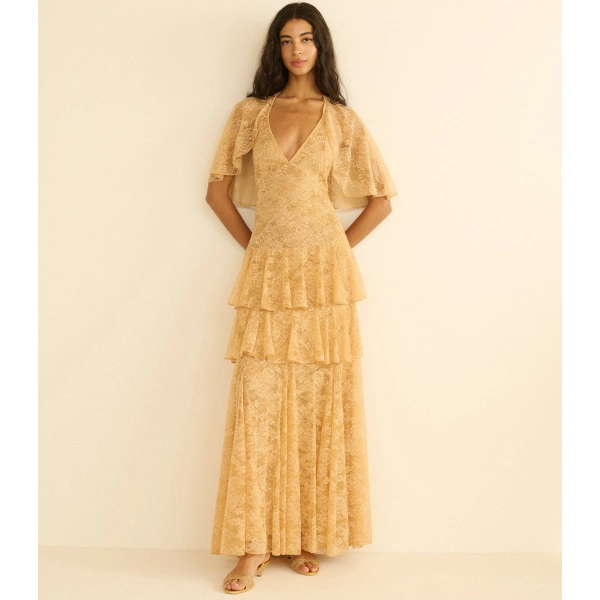 Doen Gwyneth Dress in Beige Pearl | Midi Dresses | Coveti, view 6
