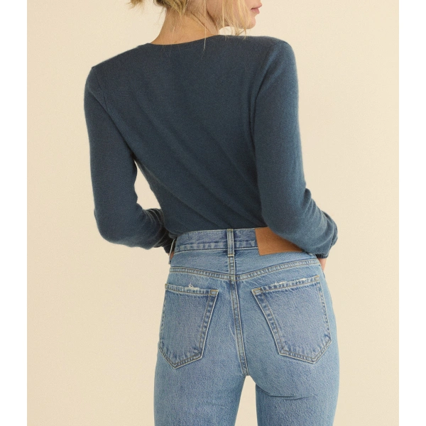 Doen Heath Cashmere Henley in Blue Stone | T-Shirts | Coveti, view 3