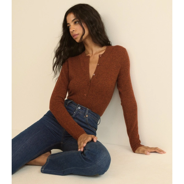 Doen Heath Cashmere Henley in Ember | T-Shirts | Coveti, view 2