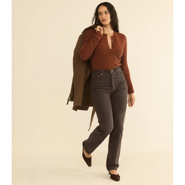 Doen Heath Cashmere Henley in Ember | T-Shirts | Coveti, view 5