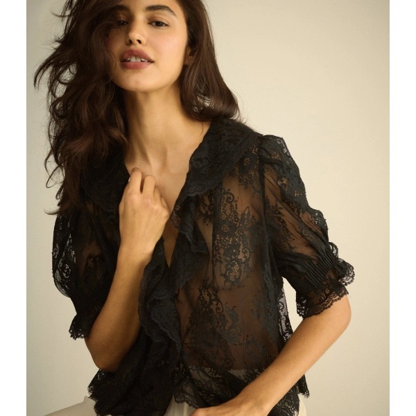 Doen Henri Lace Top in Black | Blouses | Coveti, view 2
