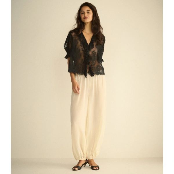Doen Henri Lace Top in Black | Blouses | Coveti, view 3